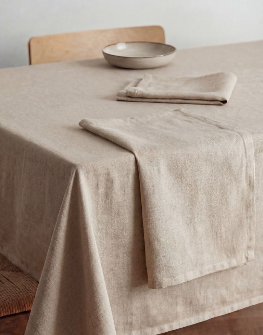 Bord dækket med beige dug