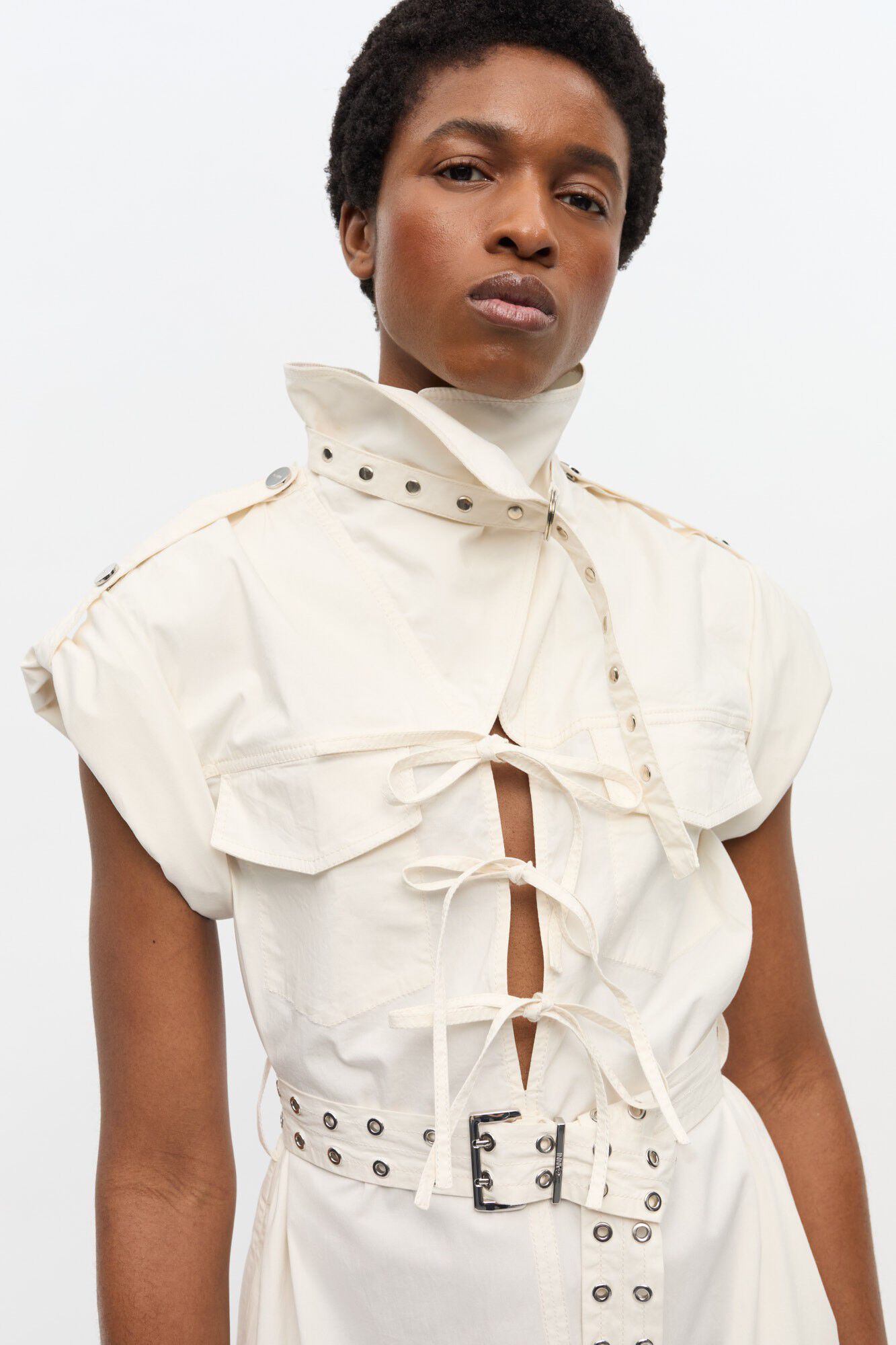 Stretch Cotton Cowl Neck Mini Dress