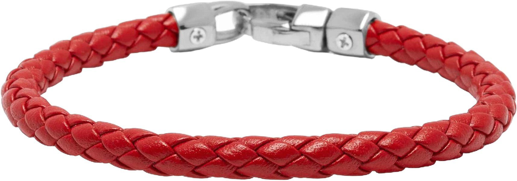 Braided Red Leather Bracelet in Silver