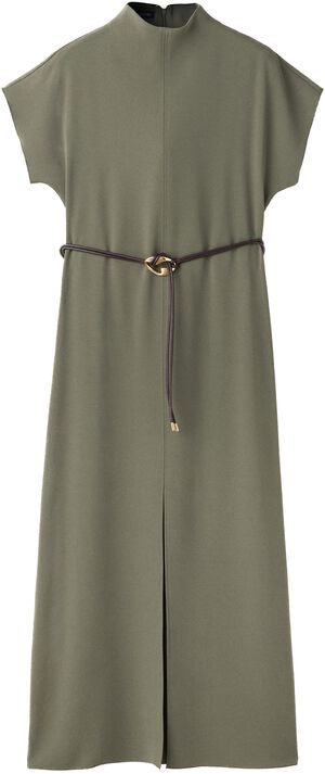 High-neck dress with belt