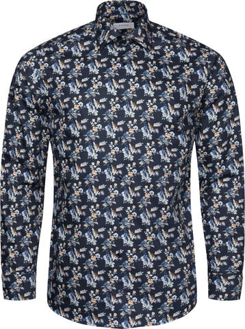 Contemporary Fit Navy Blue Floral Print Twill Shirt