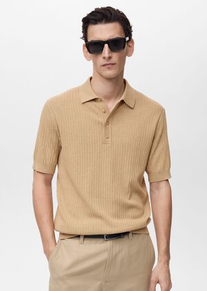 Ribbed knit cotton blend polo