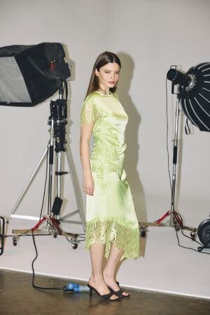 NMWREN S/S SATIN LACE LONG DRESS