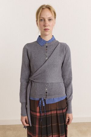 VENNA WRAP MERINO WOOL BLEND CARDIGAN - GREY