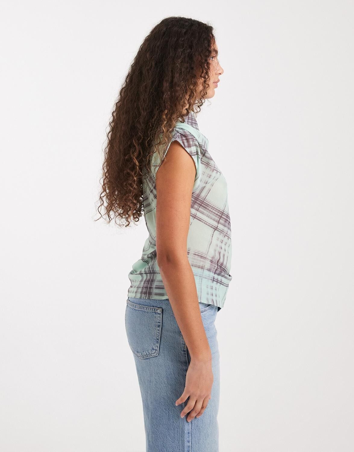 Tsrobin Chiffon Check Top Wvn