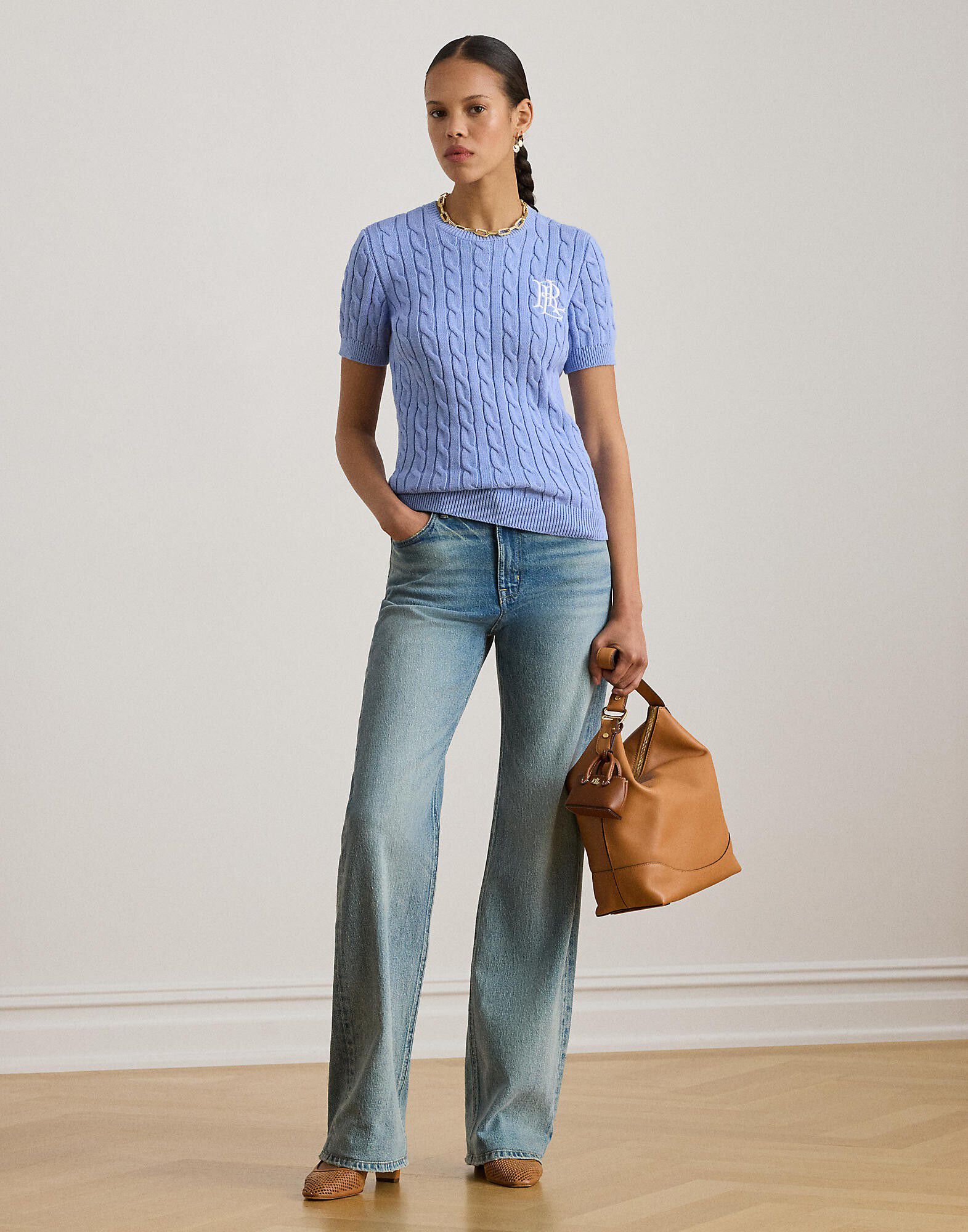 Cable-Knit Cotton Short-Sleeve Sweater