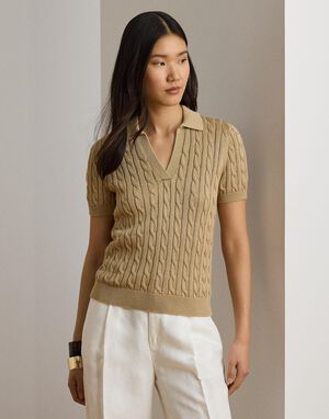 Cable Cotton-Blend Short-Sleeve Sweater