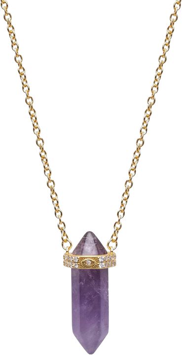 Sterling Silver Amethyst Crystal Necklace with Engraved Evil