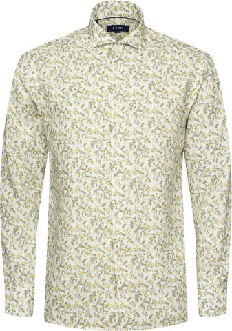 Contemporary Fit Green Banana Print Linen Shirt