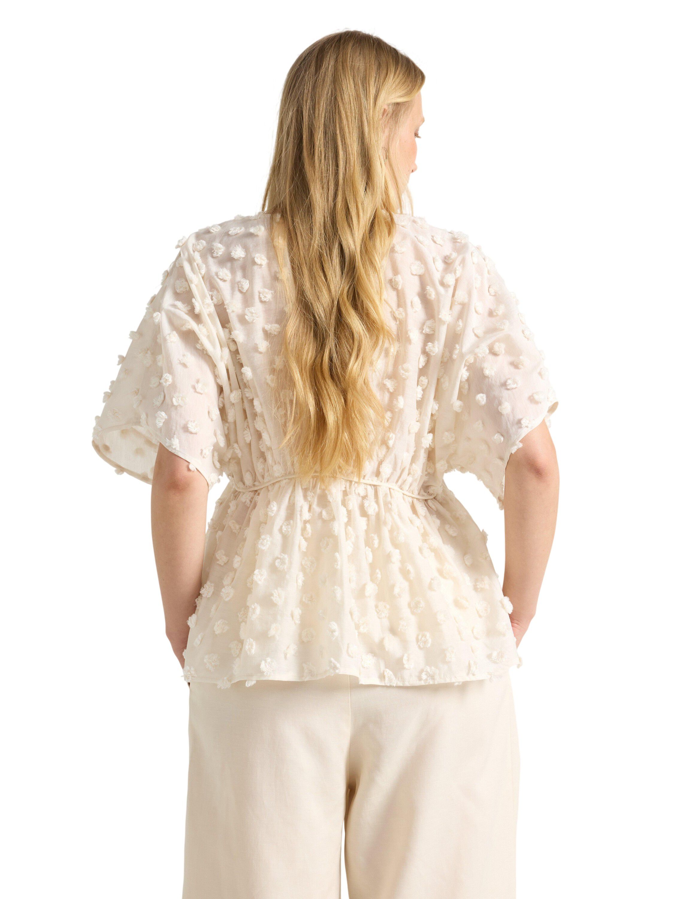 Bluse med V-hals, korte ermer og lu