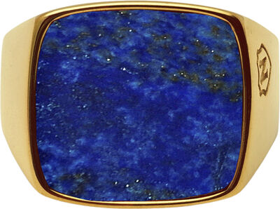 Men's Gold Plated Signet Ring with Blue Lapis