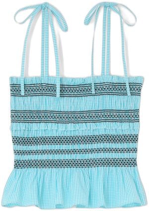 Check Cotton Smocked Strap Top
