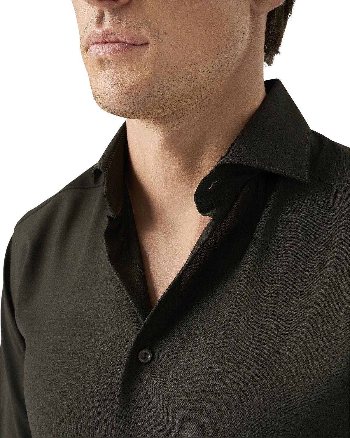 Slim Fit Dark Green Solid Merino Wool Shirt