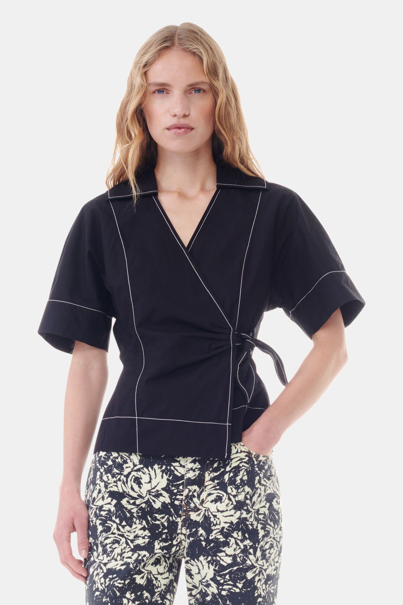 Cotton Poplin Wrap Blouse