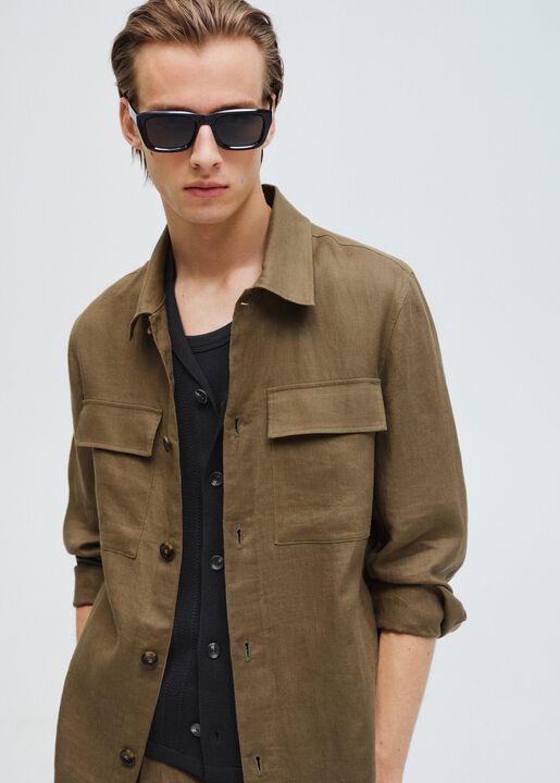 100% linen overshirt with pockets