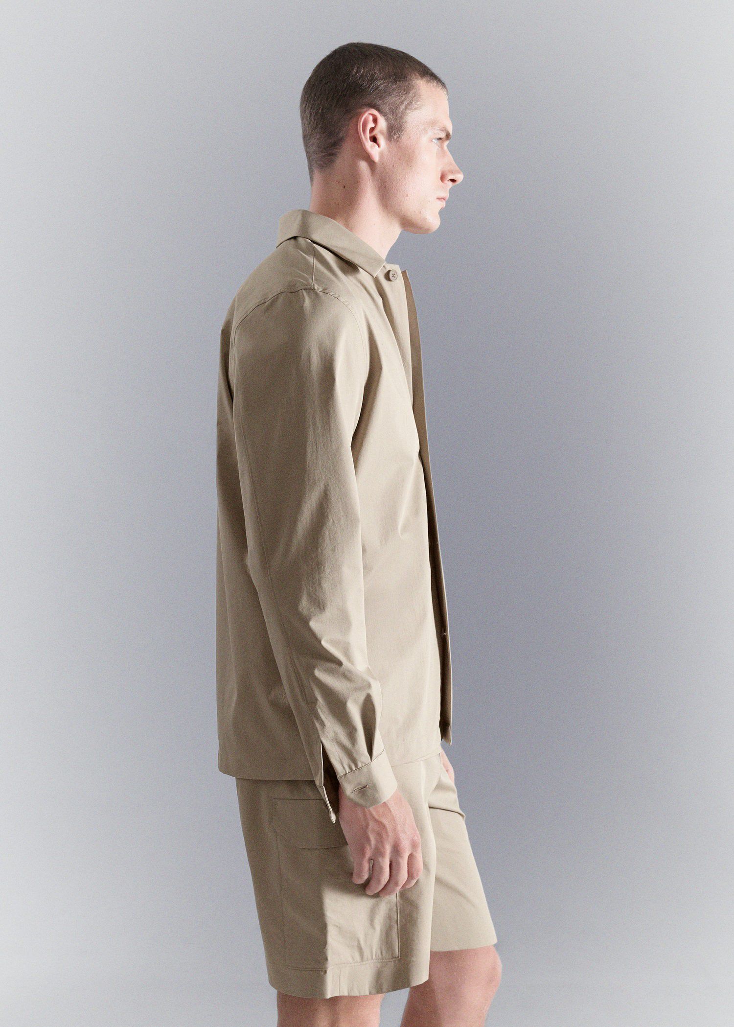 Non-iron overshirt pocket