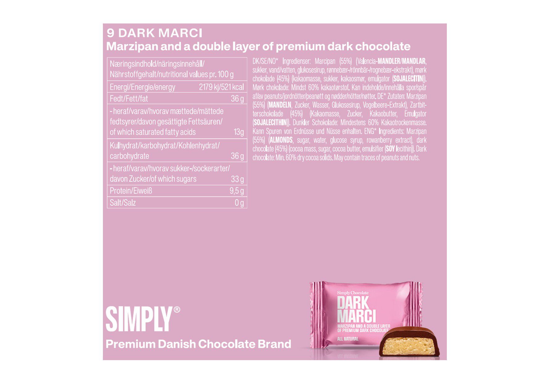 Simply&reg; DARK MARCI chokolade&aelig;ske (90g)
