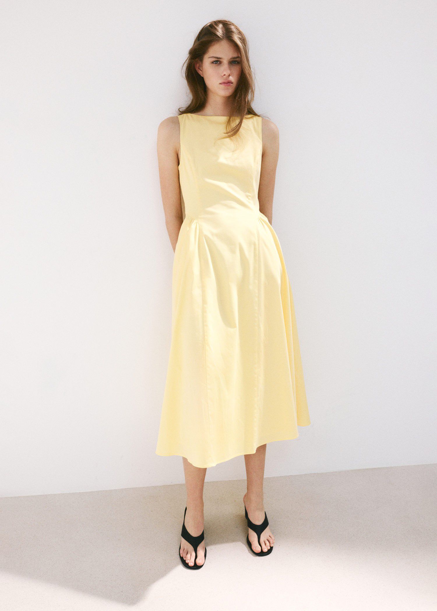Boat-neck ruched dress