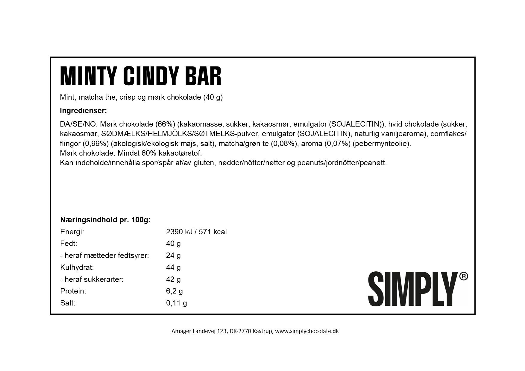Simply&reg; MINTY CINDY chokoladebar (40g)