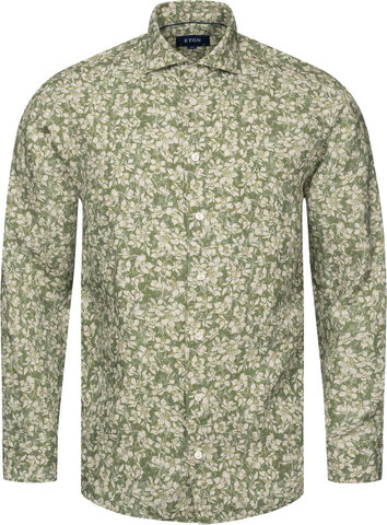 Contemporary Fit Mid Green Floral Linen Shirt
