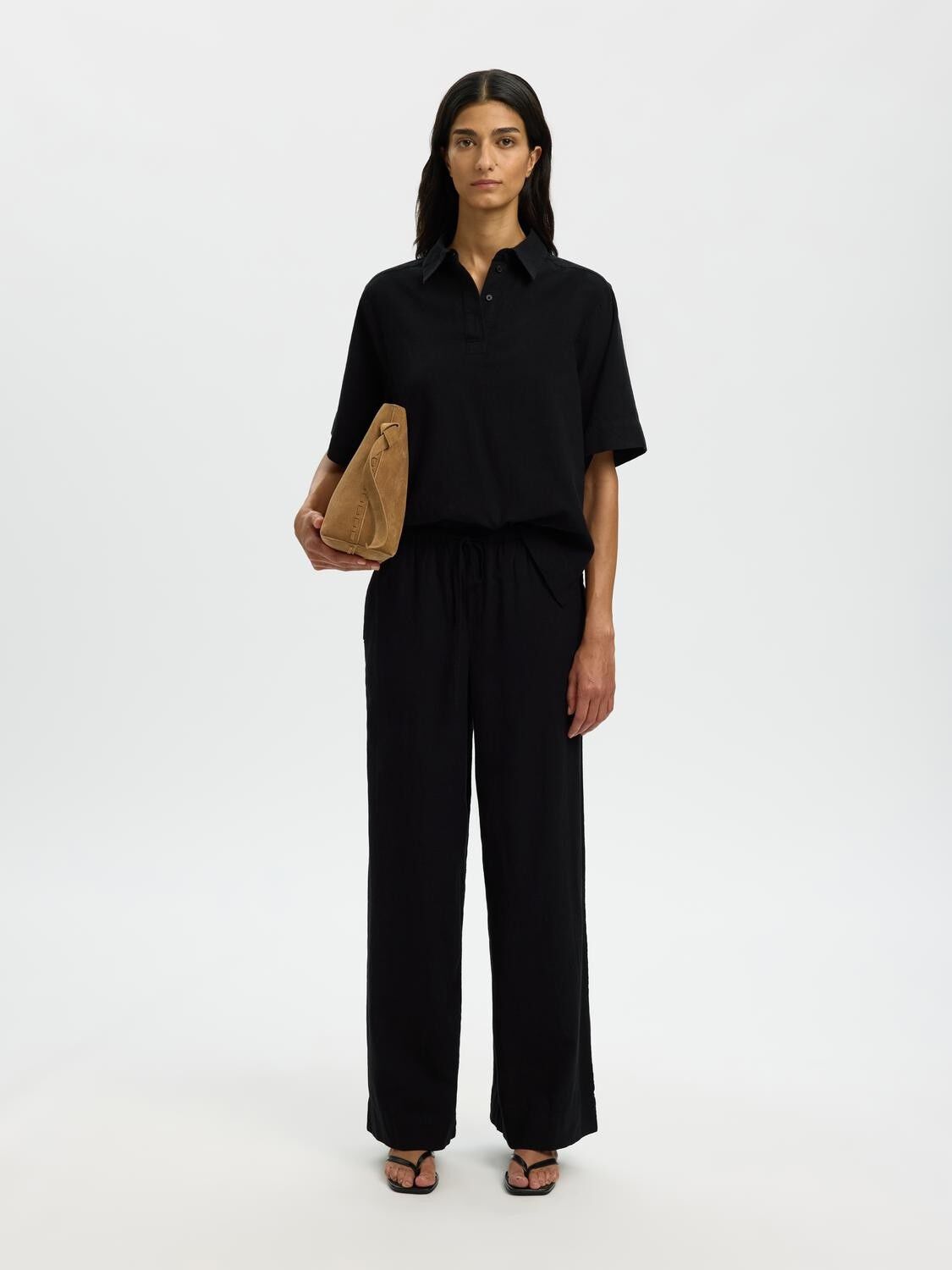 SLWLUISA MW WIDE LINEN BLEND PANT N