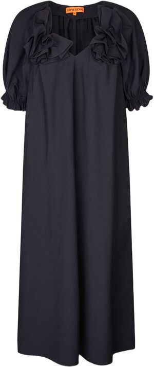 2507 Solid Viscose, Puff Sleeve Detail Long Dress