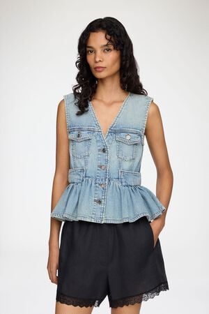 Lightweight Denim Peplum Vest