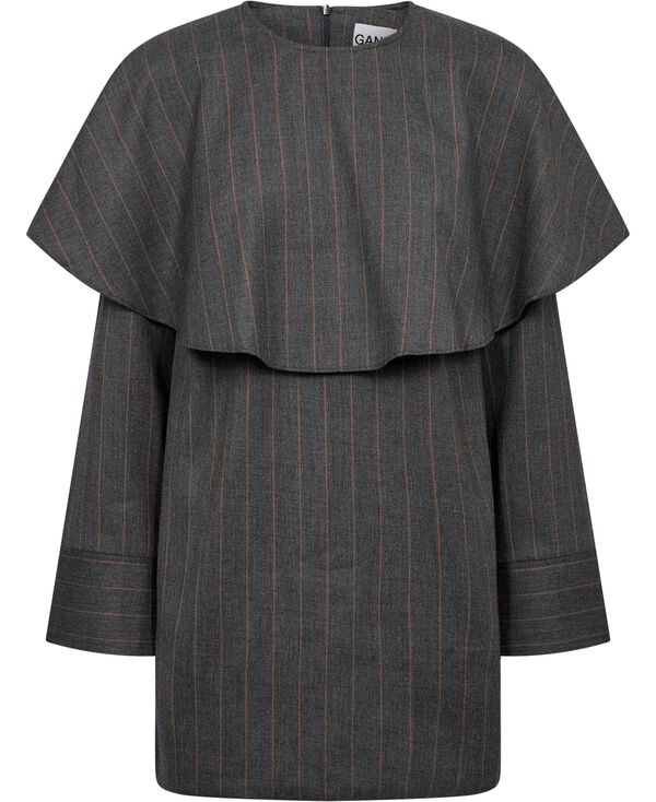 Wool Stripe Circle Collar Mini Dres