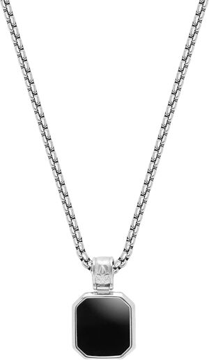 Silver Necklace with Square Matte Onyx Pendant