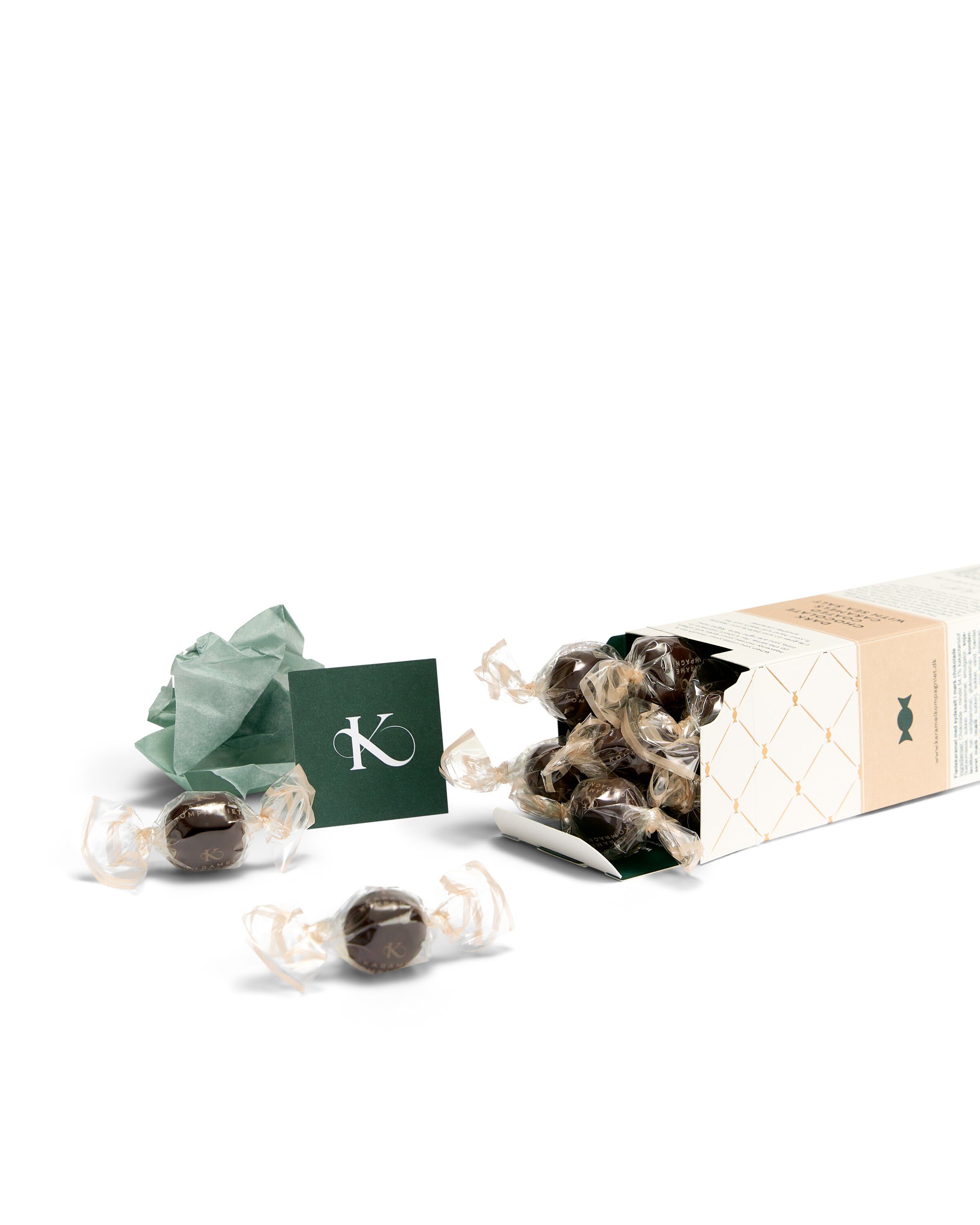 Dark Chocolate coated caramels with sea salt Elegance