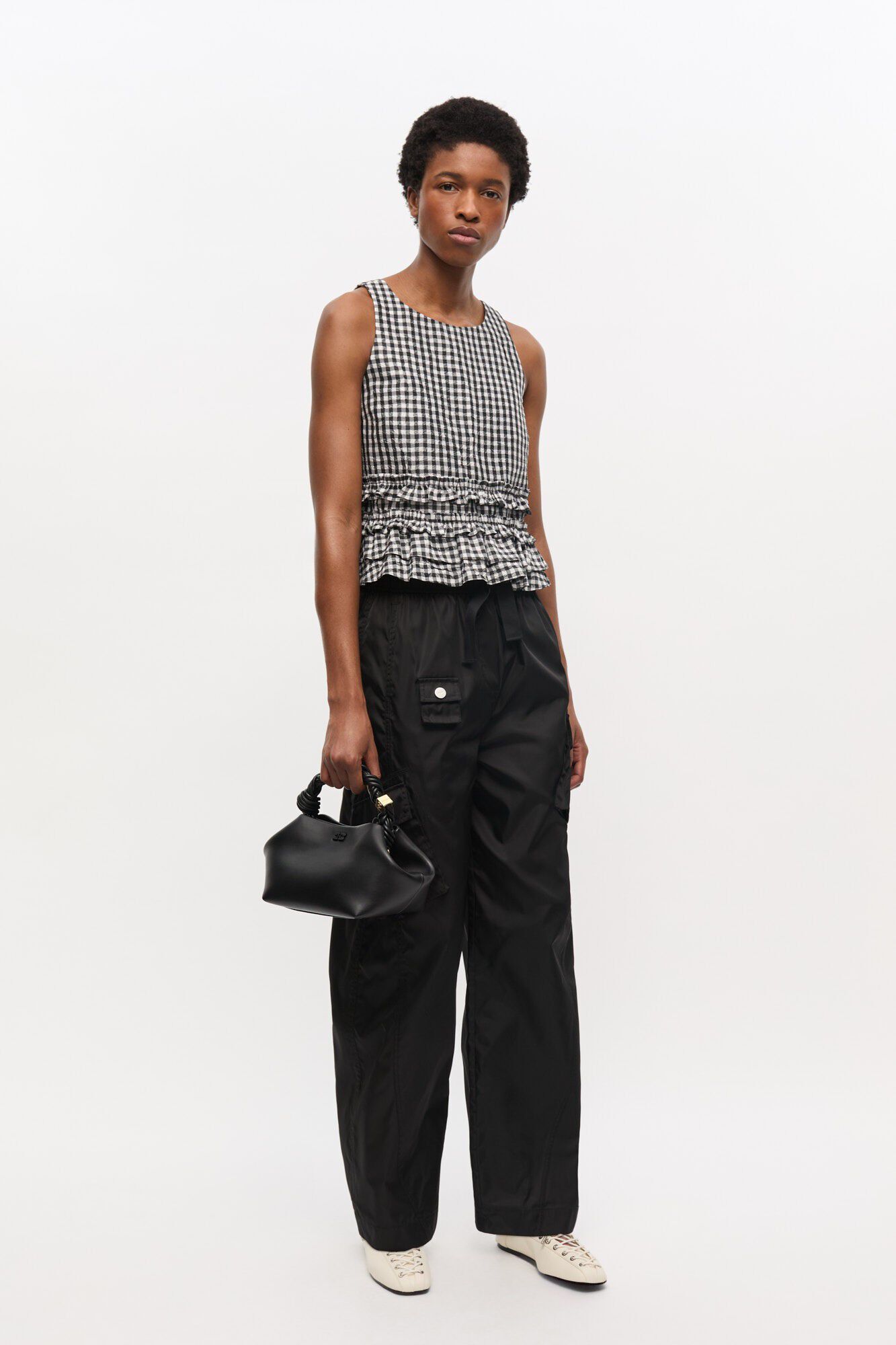 Crinkled Taffeta Check Open Back Fr