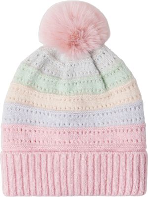 Mjuk ribbstickad mössa med pom pom