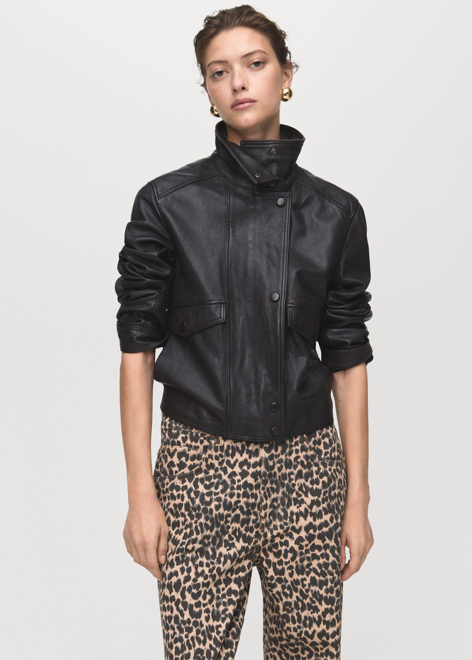 Leopard-print straight jeans