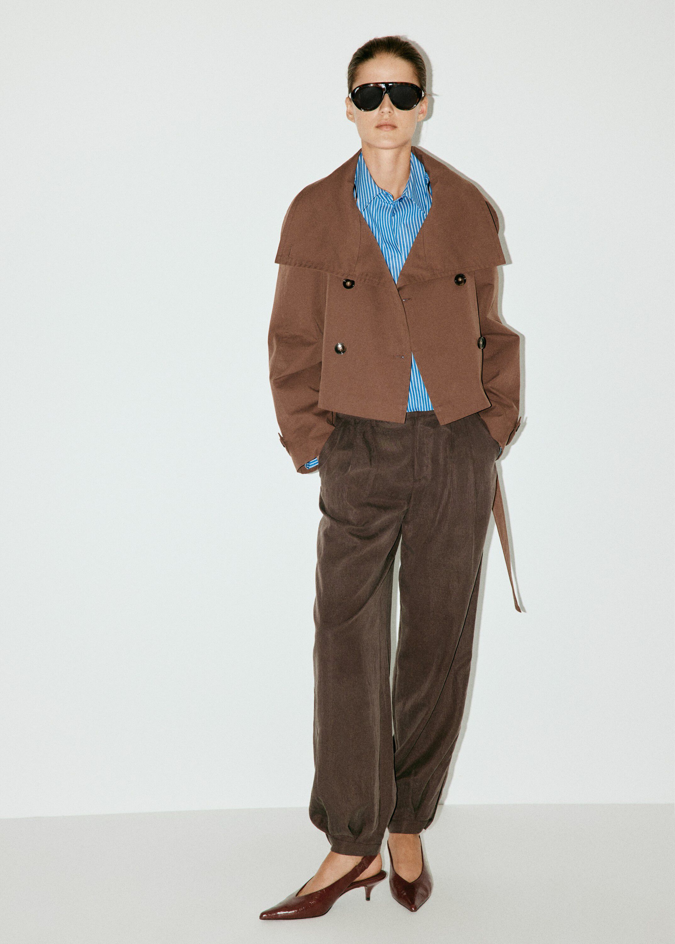 Double-breasted cropped trench coat