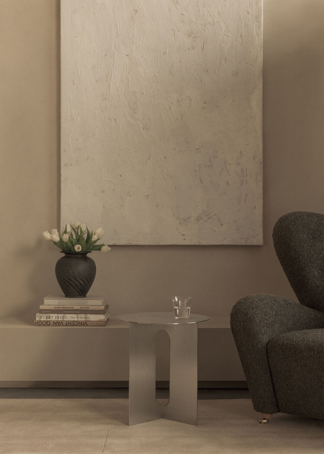 Androgyne Side Table, Base, Brushed Steel