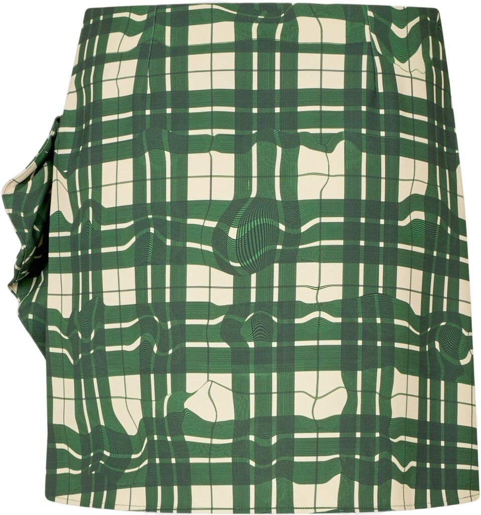 2429 Checkered Cady, Asymmetric Gathered Ruffle Mini Skirt