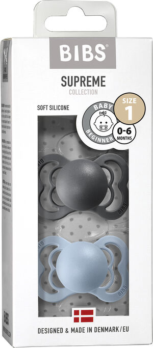 BIBS Supreme 2 PACK Silicone Iron/Baby Blue