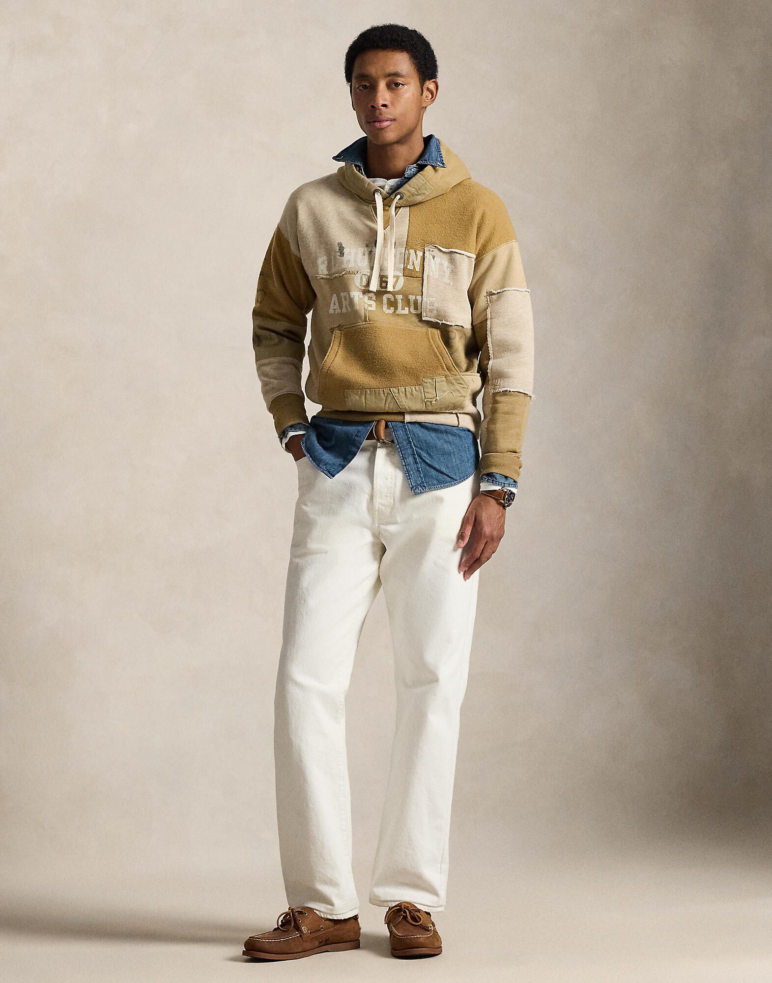 Vintage Fit Patchwork Fleece Hoodie