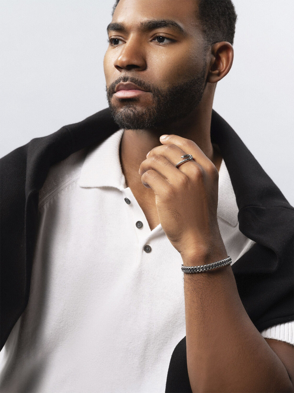 Men's Black Woven 8mm Box Chain Bracelet in Gold