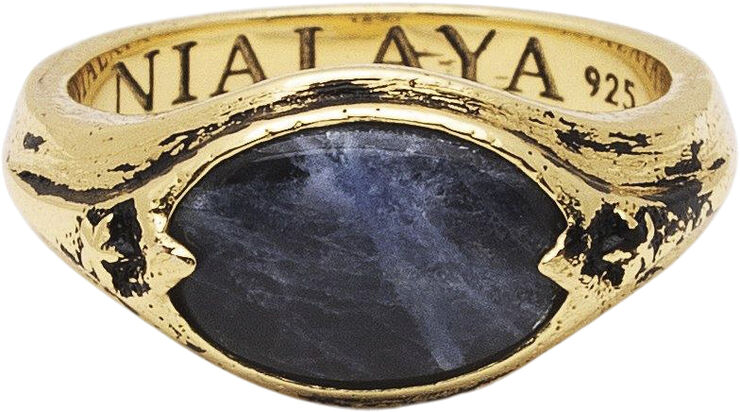Vintage Gold Oval Signet Ring with Blue Dumortierite