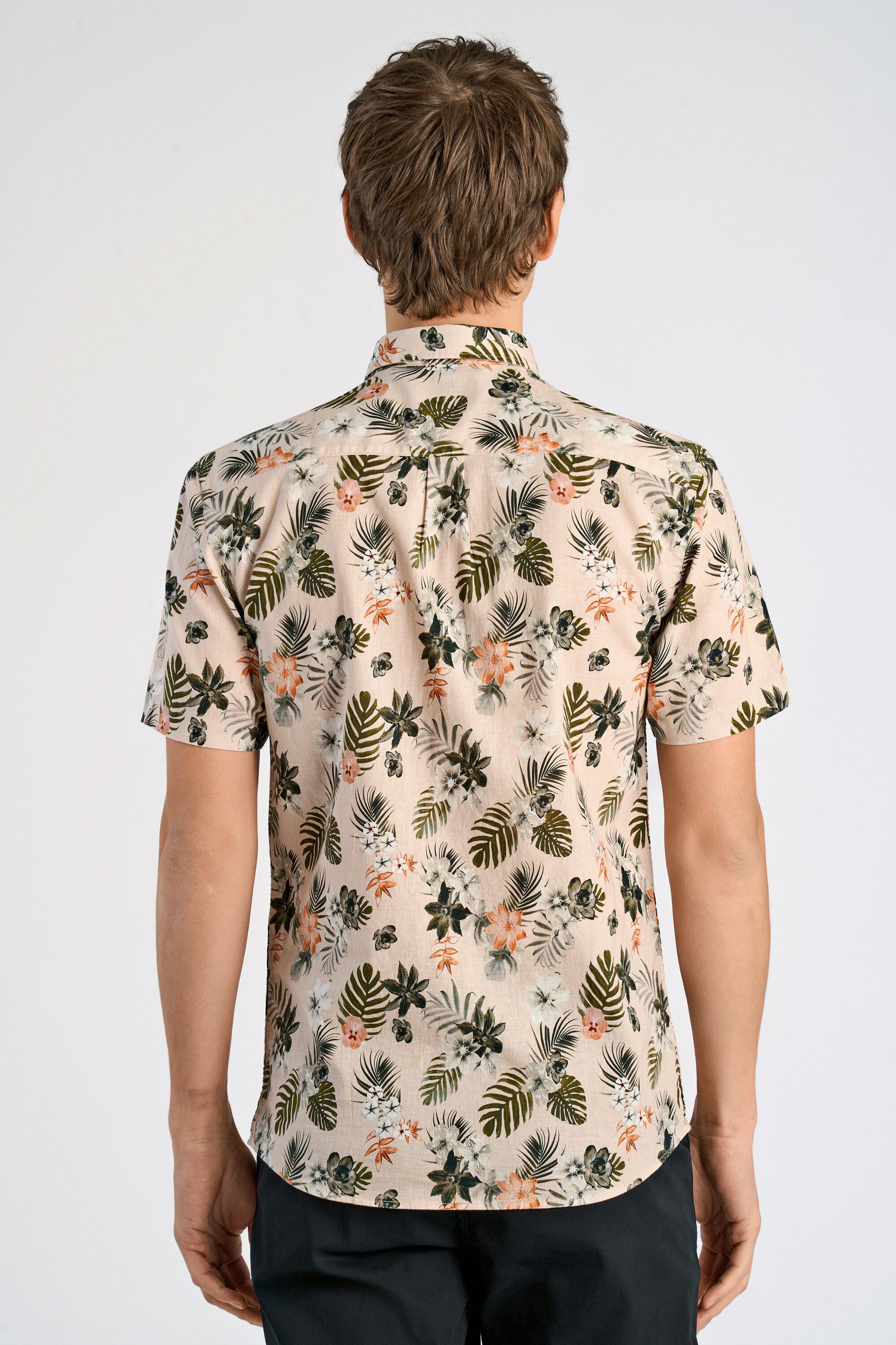 Printed cotton/linen shirt S/S