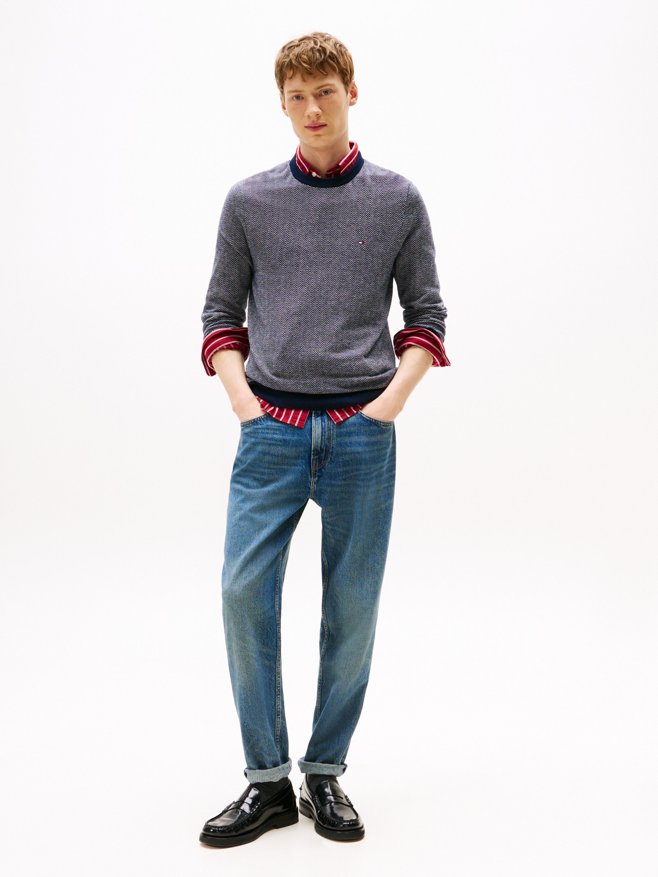 PIMA CTN CASH HERRINGBONE CREW