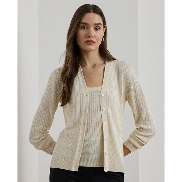 Rib-Knit Linen-Blend V-Neck Cardigan
