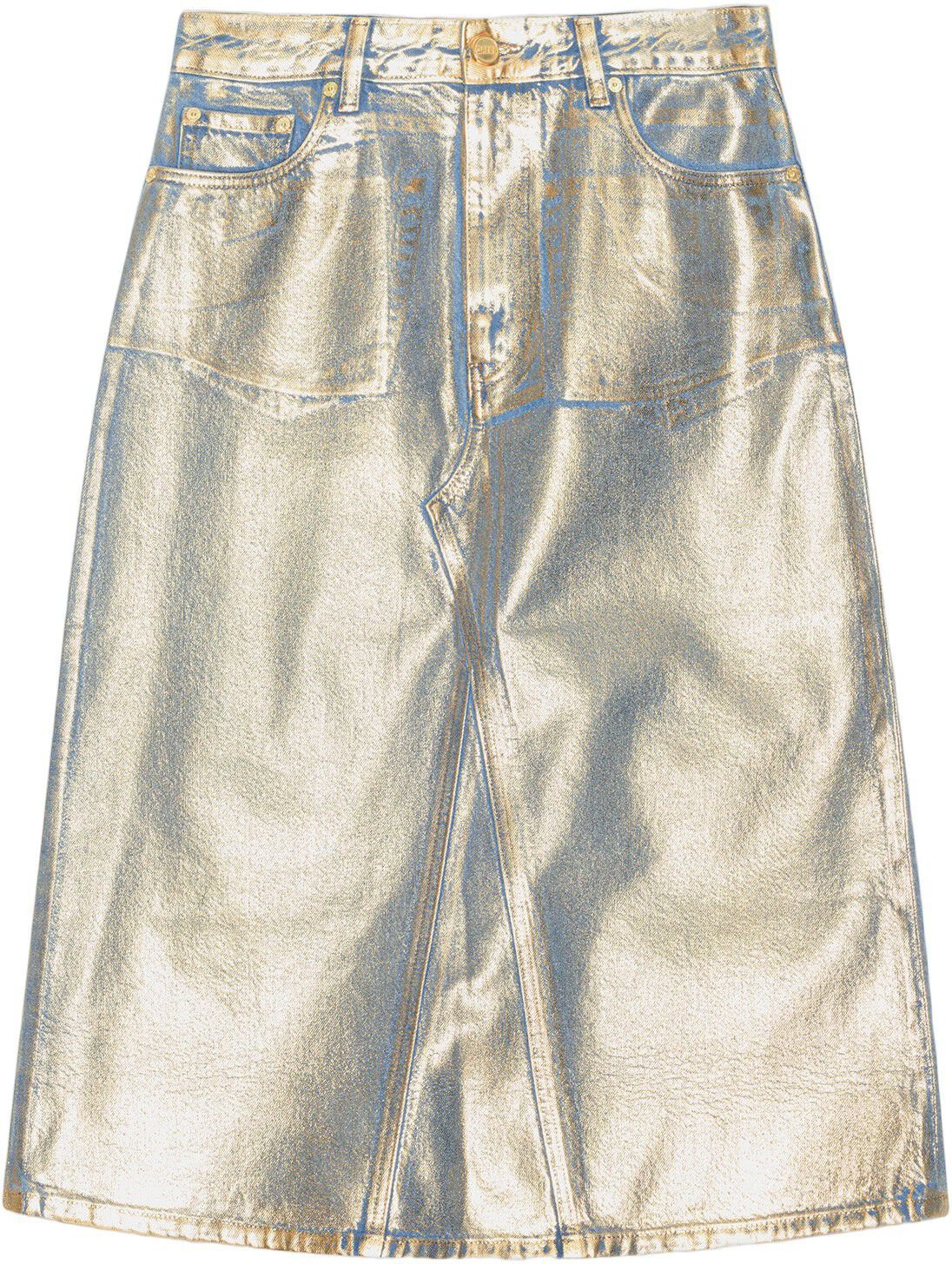 Gold Denim Midi Skirt