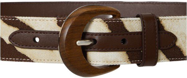 Zebra-Print Wood-Buckle Wide Belt