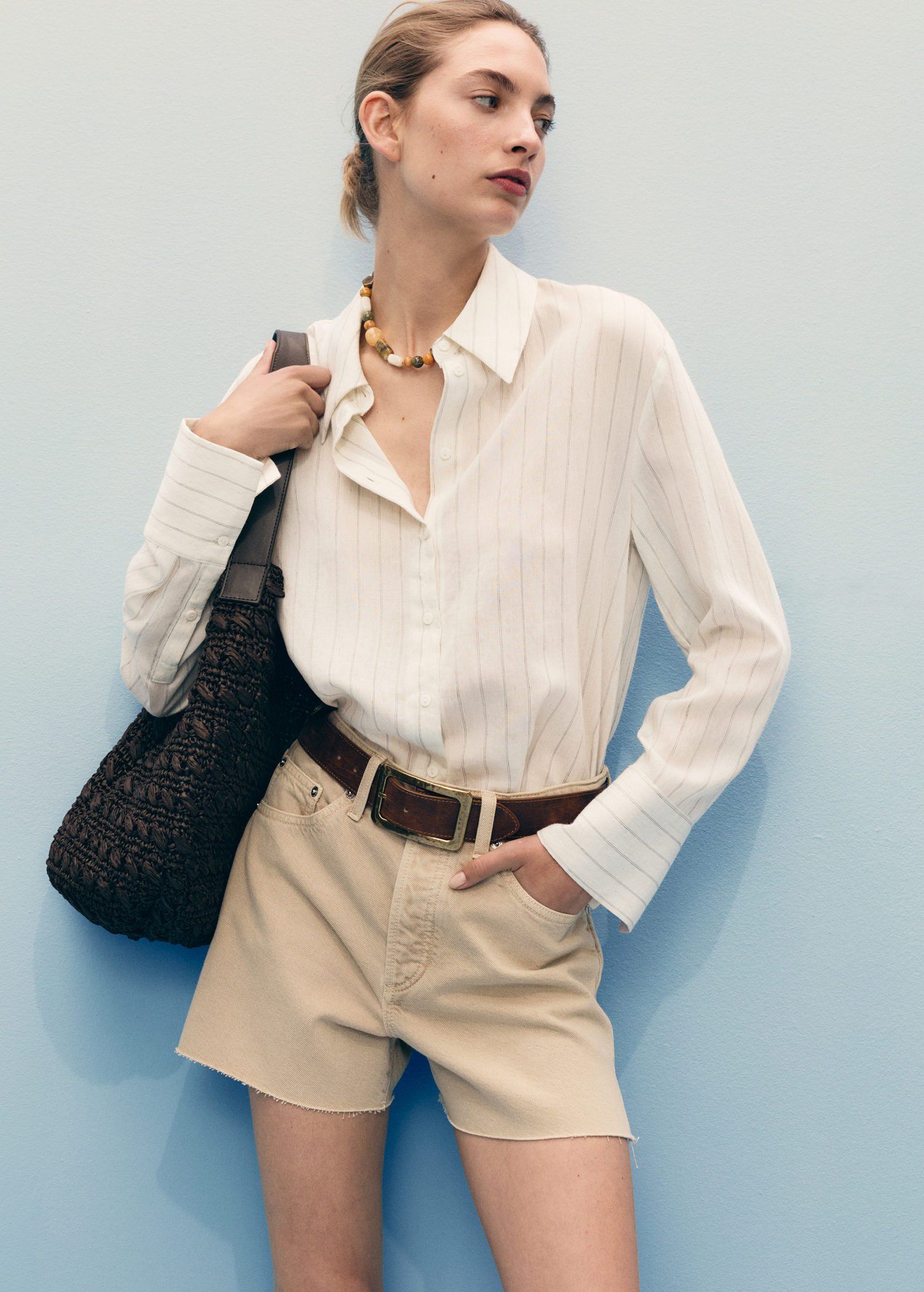 Denim shorts with frayed hem