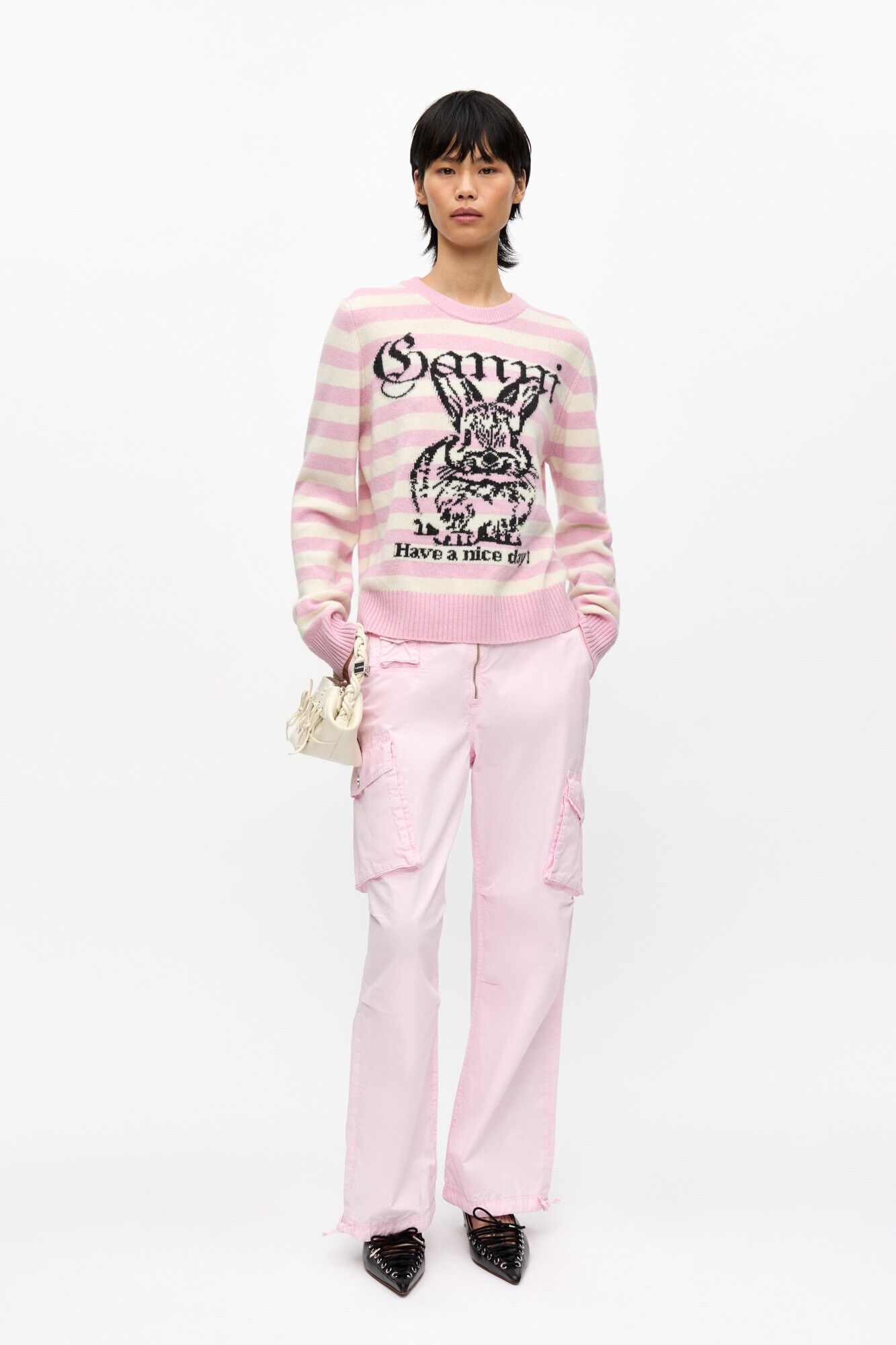 Striped Graphic Wool Mix Bunny Crew