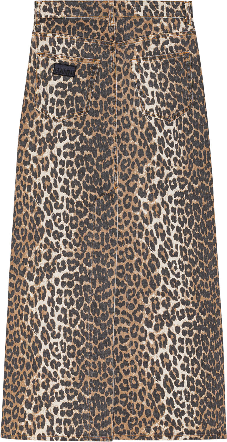 Print Denim Maxi Slit Skirt