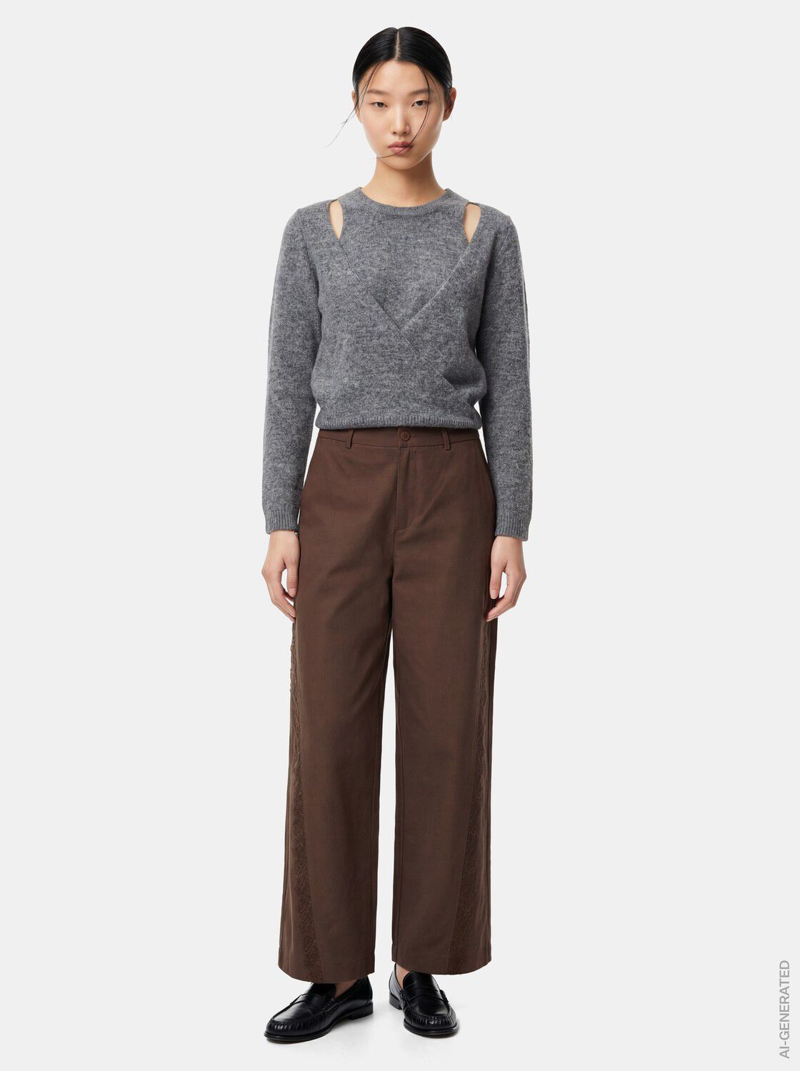 PCTEA HW LACE DETAIL WIDE PANT WVN