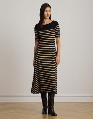 Breton-Stripe Cotton Ribbed Midi Dress